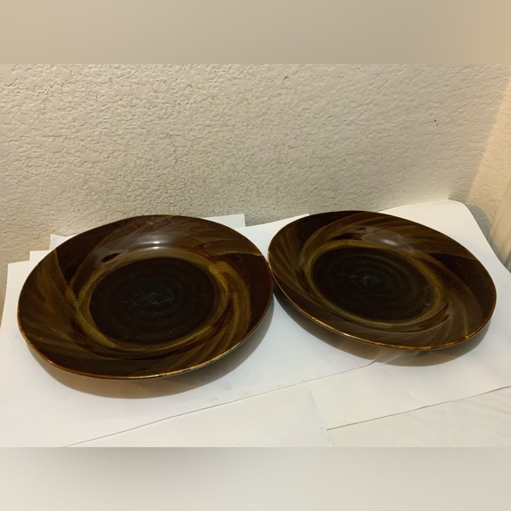 Set of 2 Target Home Stoneware TORTISE SHELL Rimmed dinner platter   11.25"